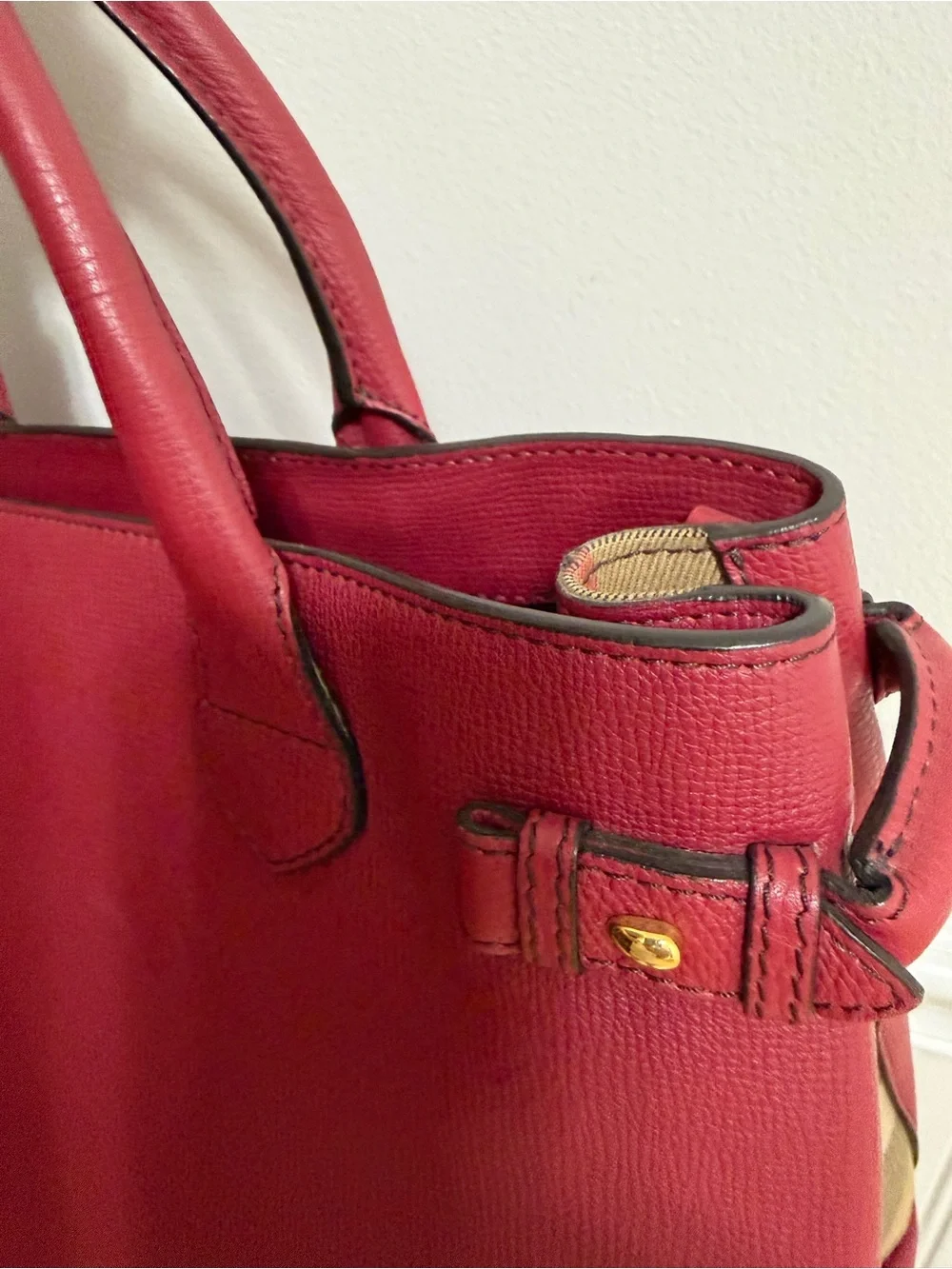 Burberry Burgundy Leather Satchel with Gold Hardware